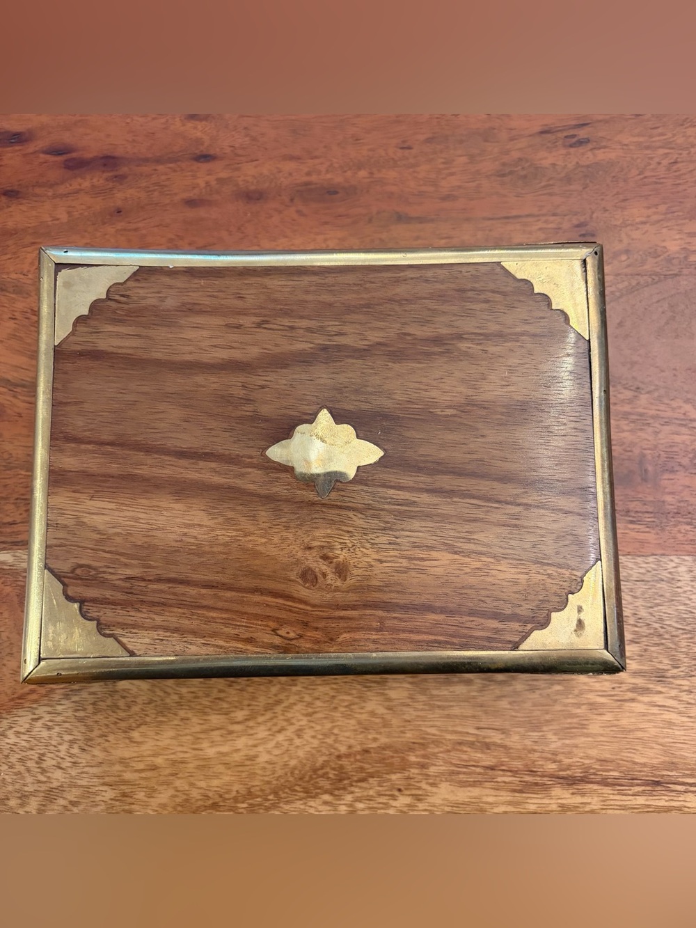Vintage Sheesham Wood Brass Box Caspari "Tonkin" Double Deck Playing Card Set